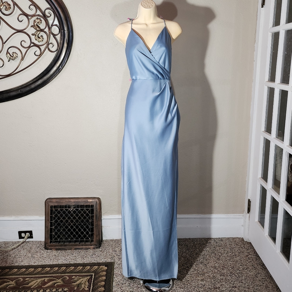 BHLDN/Anthropologie Dress Charmeuse Spaghetti Strap Satin Maxi Blue Plus Size 14 - Picture 14 of 16